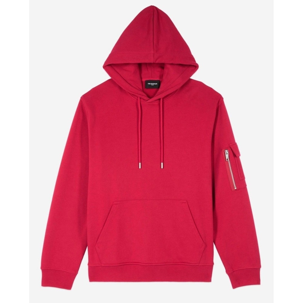 The Kooples Men's Red Hoodie with Arm‎ Zip Pocket Pullover Sweatshirt Size Large